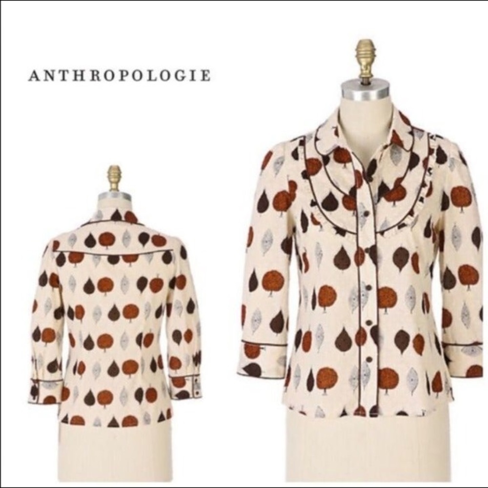 Anthropologie Odille Leaf Study Swiss Dot Top